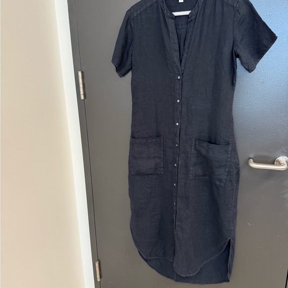 James Perse M GUC/EUC linen deep navy full length dress shirt dress - Picture 4 of 15